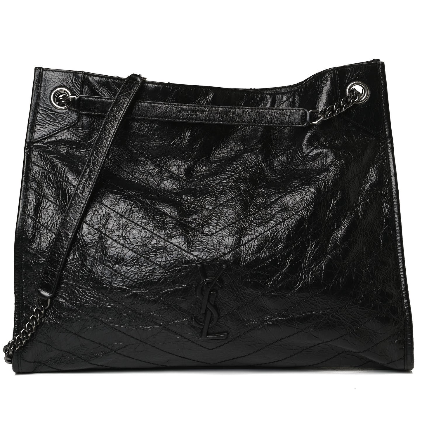 Crinkled Calfskin Matelasse Monogram Niki Shoulder Bag Black