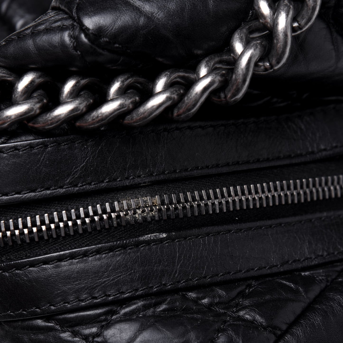 Aged Calfskin Quilted Large Secret Tag Bowling Bag Black