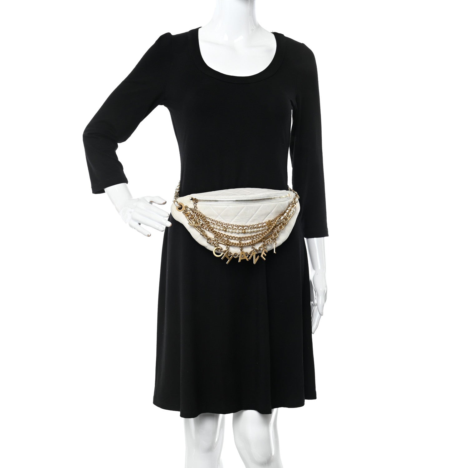 Chanel Lambskin Quilted All About Chains Waist Belt Bag White 2 of 14