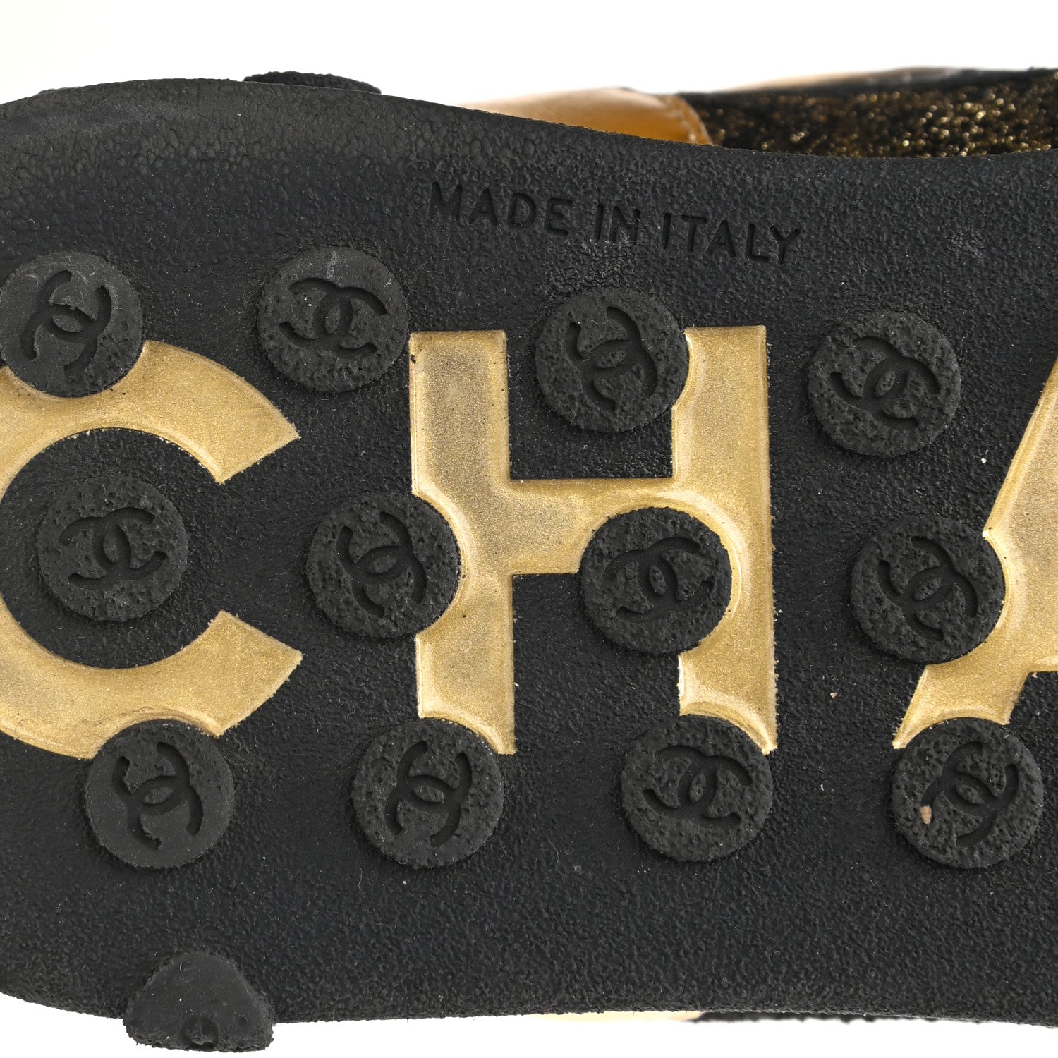 Chanel Metallic Lambskin Satin Finish Womens CC Sneakers 40.5 Black Gold 6 of 8