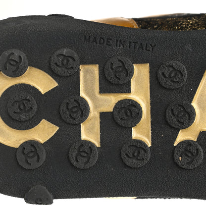 Chanel Metallic Lambskin Satin Finish Womens CC Sneakers 40.5 Black Gold 6 of 8