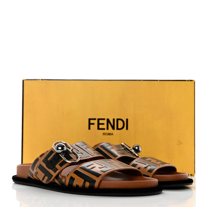 Fendi Calfskin FF Embossed Pearland Slide Sandals 38.5 Tobacco Moro 9 of 9