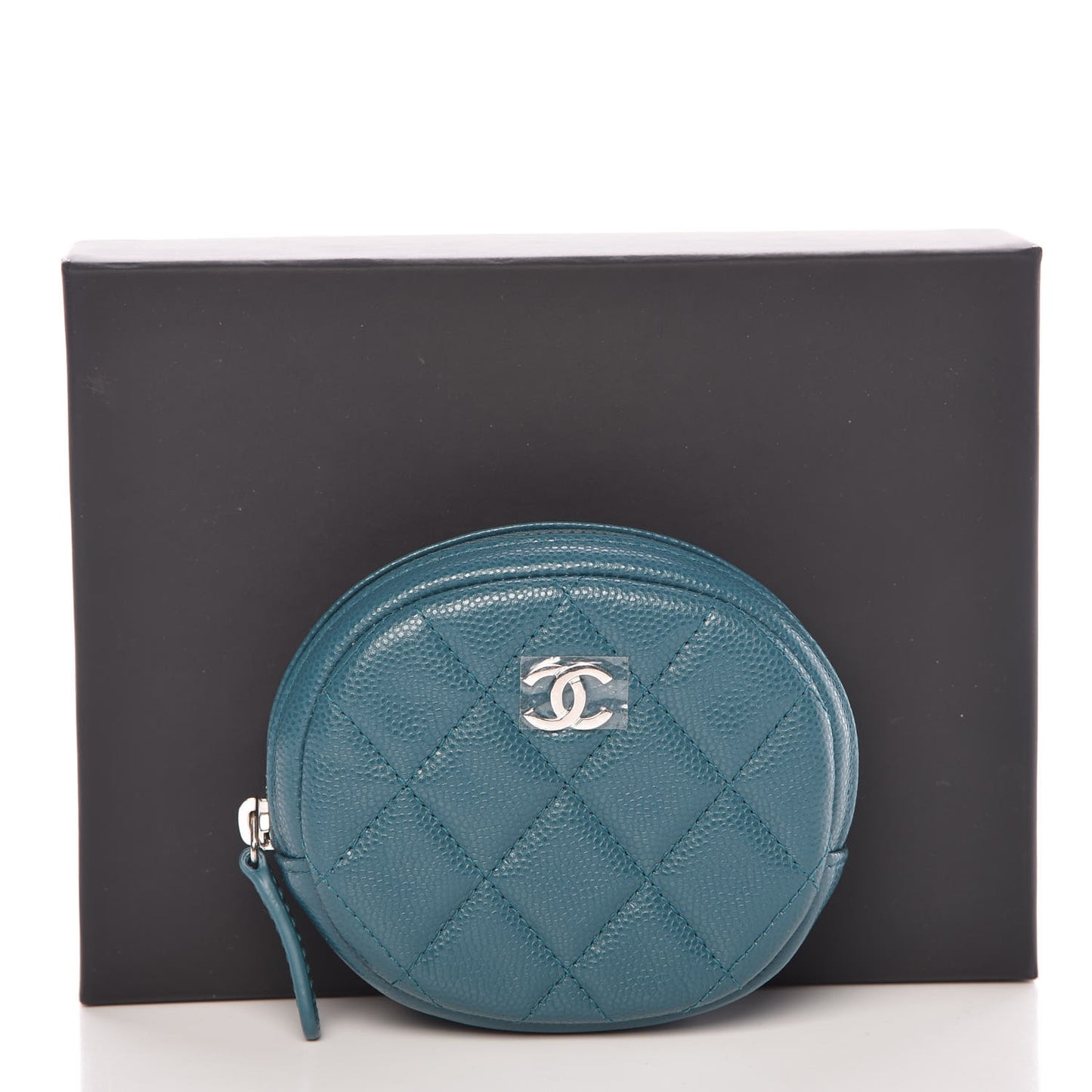Caviar Quilted Zip Around Classic Coin Purse Dark Turquoise