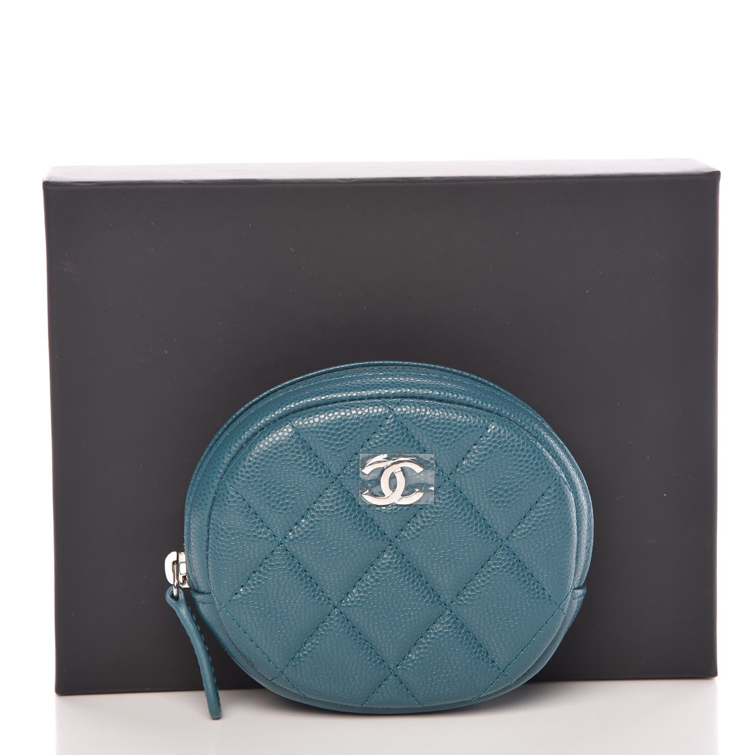 Chanel Caviar Quilted Zip Around Classic Coin Purse Dark Turquoise 8 of 8