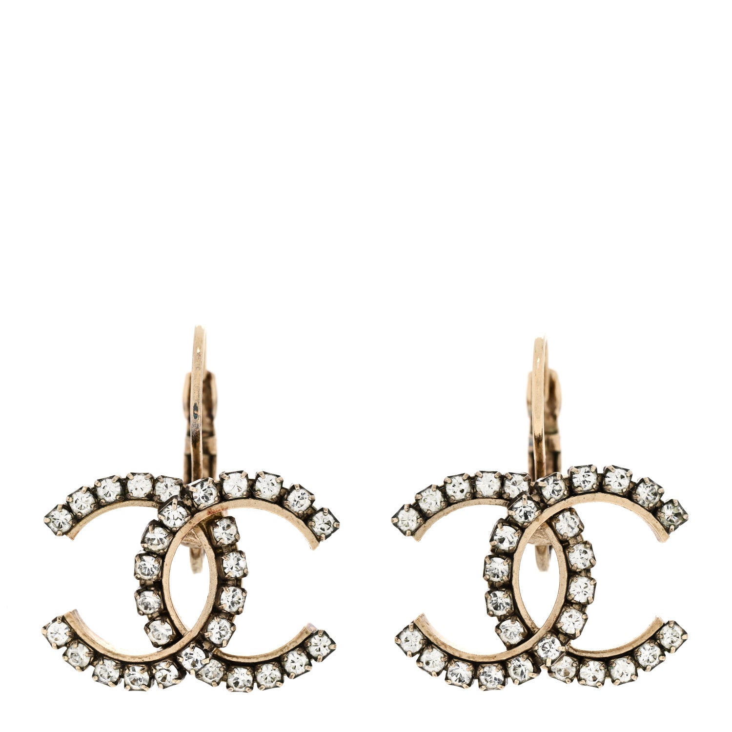 Chanel Crystal CC Drop Earrings Gold 1 of 4
