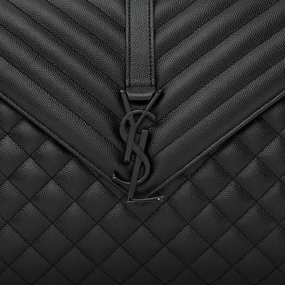 Saint Laurent Grain De Poudre Textured Mixed Matelasse Large Triquilt Monogram Monochrome Satchel Black 9 of 12