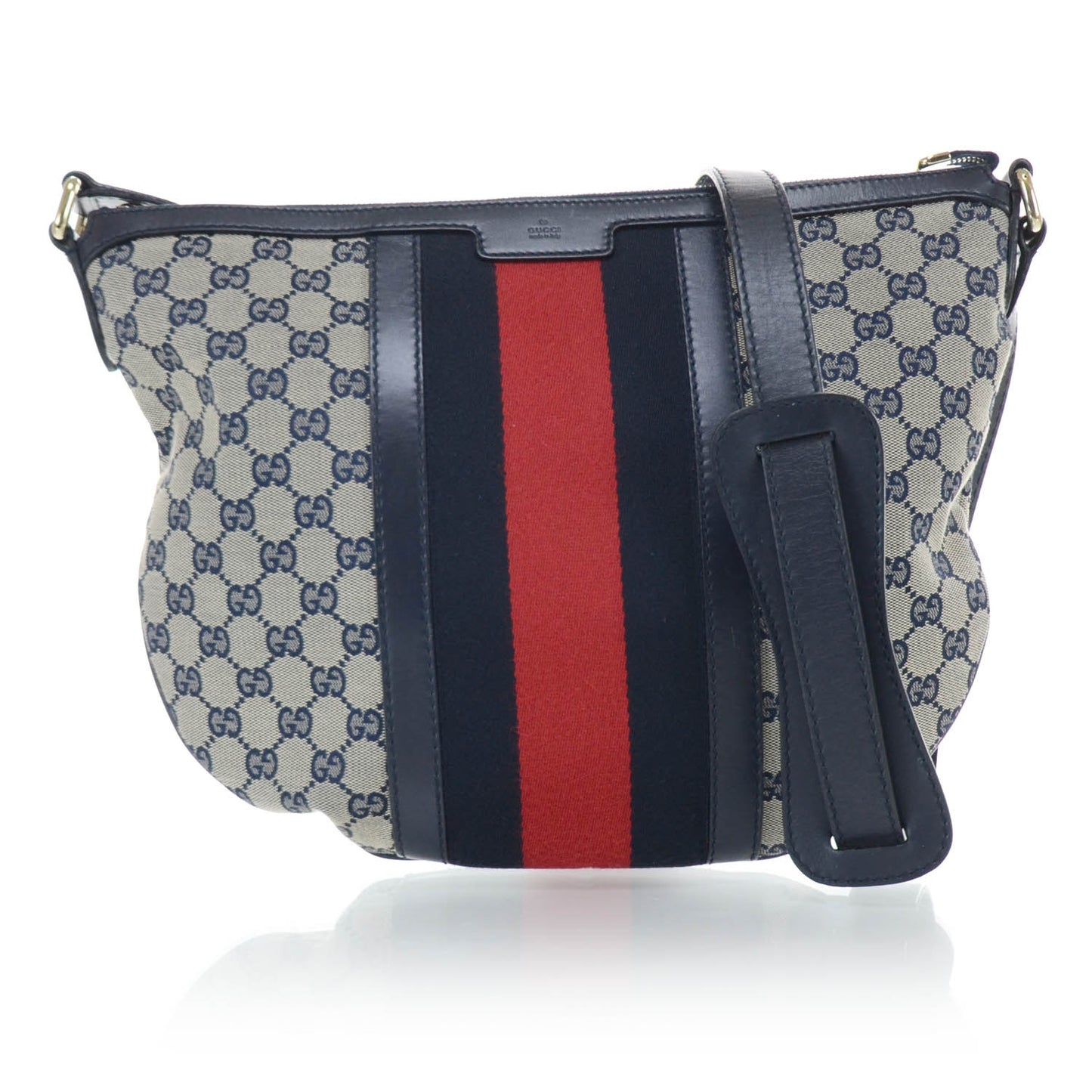 Monogram Vintage Web Medium Half Moon Hobo Navy