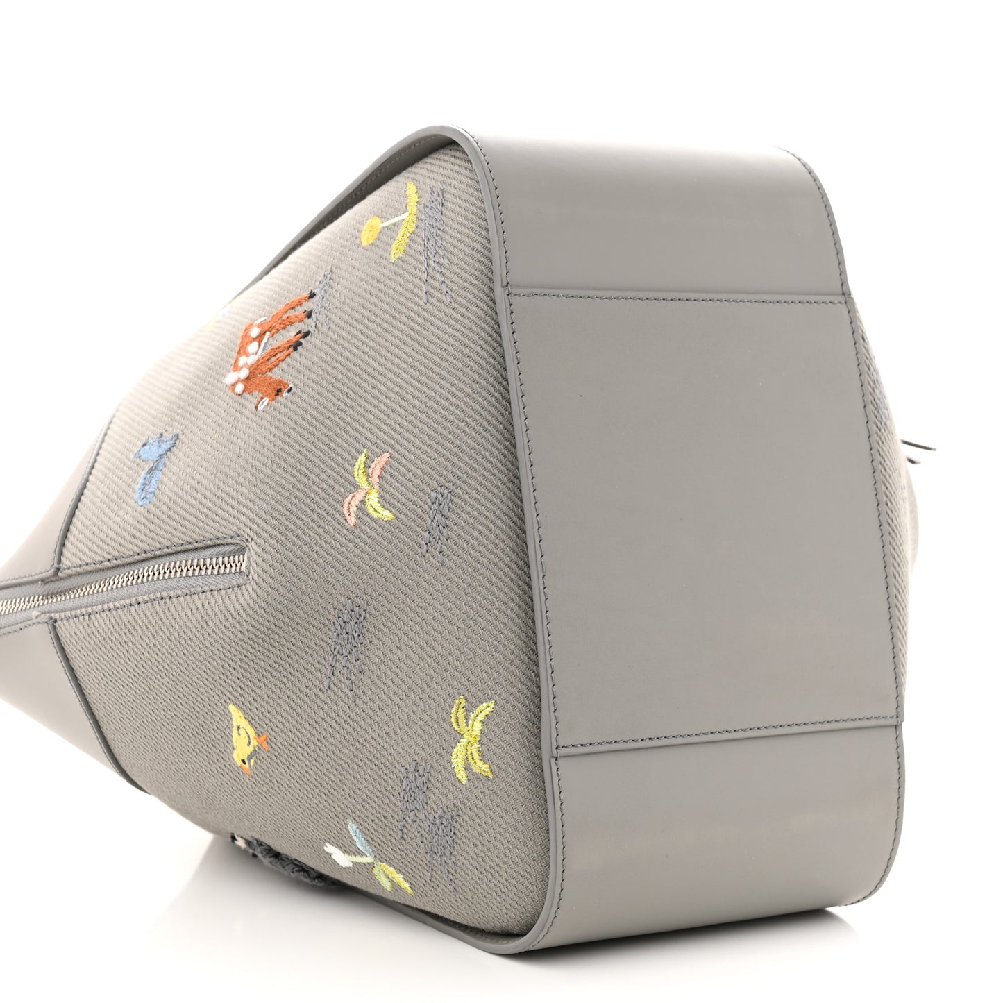 X SUNA FUJITA Satin Calfskin Canvas Embroidered Hammock Shoulder Bag Grey