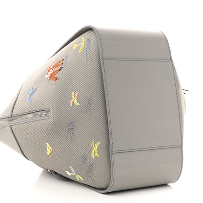 Loewe X SUNA FUJITA Satin Calfskin Canvas Embroidered Hammock Shoulder Bag Grey 9 of 10
