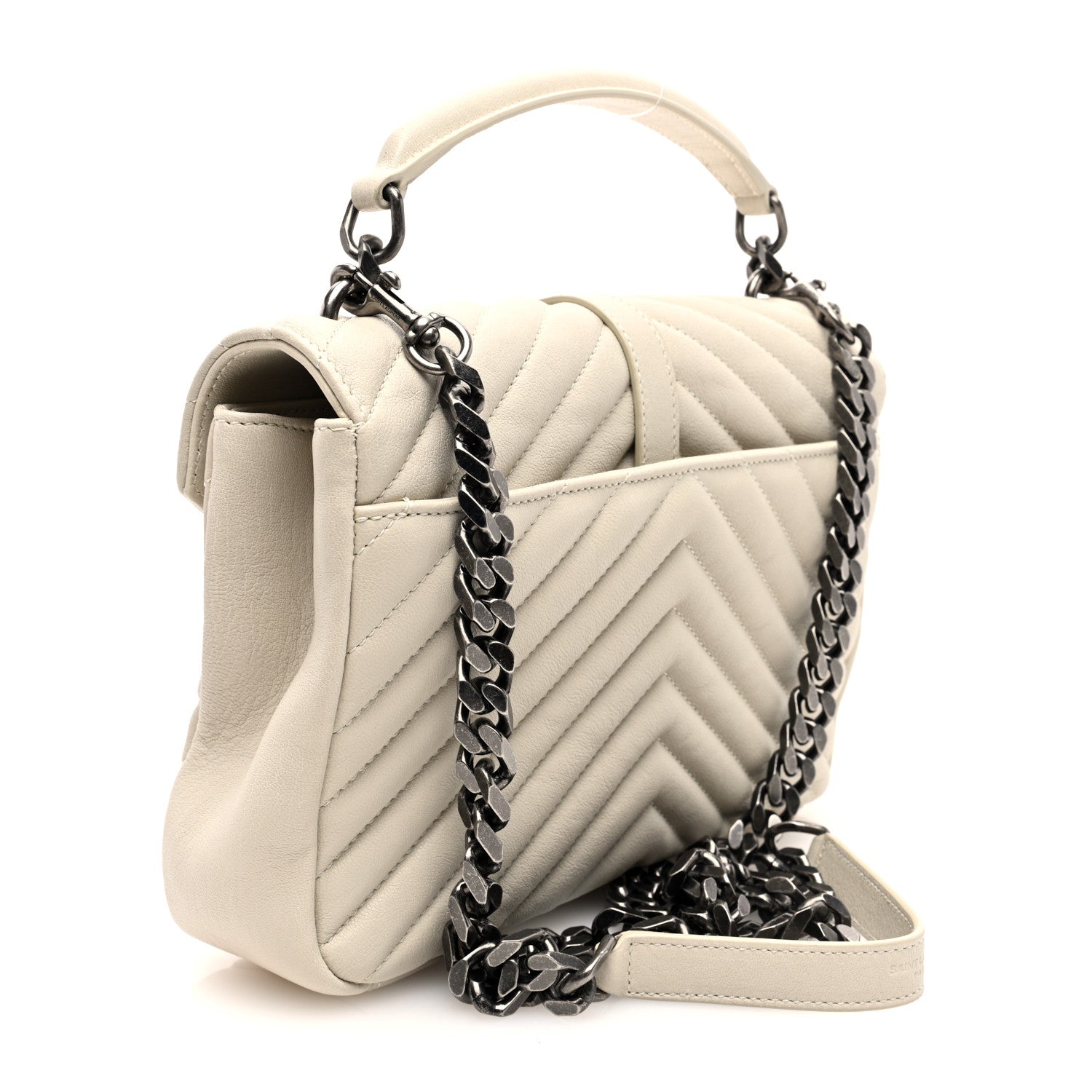 Saint Laurent Sheepskin Matelasse Chevron Monogram Medium College Bag Crema Soft 3 of 9