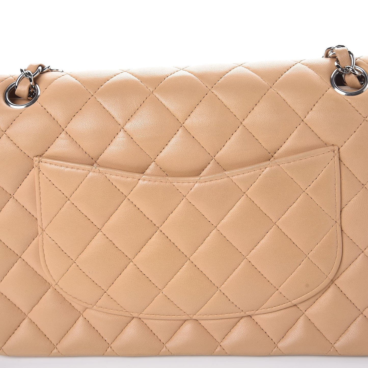 Lambskin Quilted Medium Double Flap Beige
