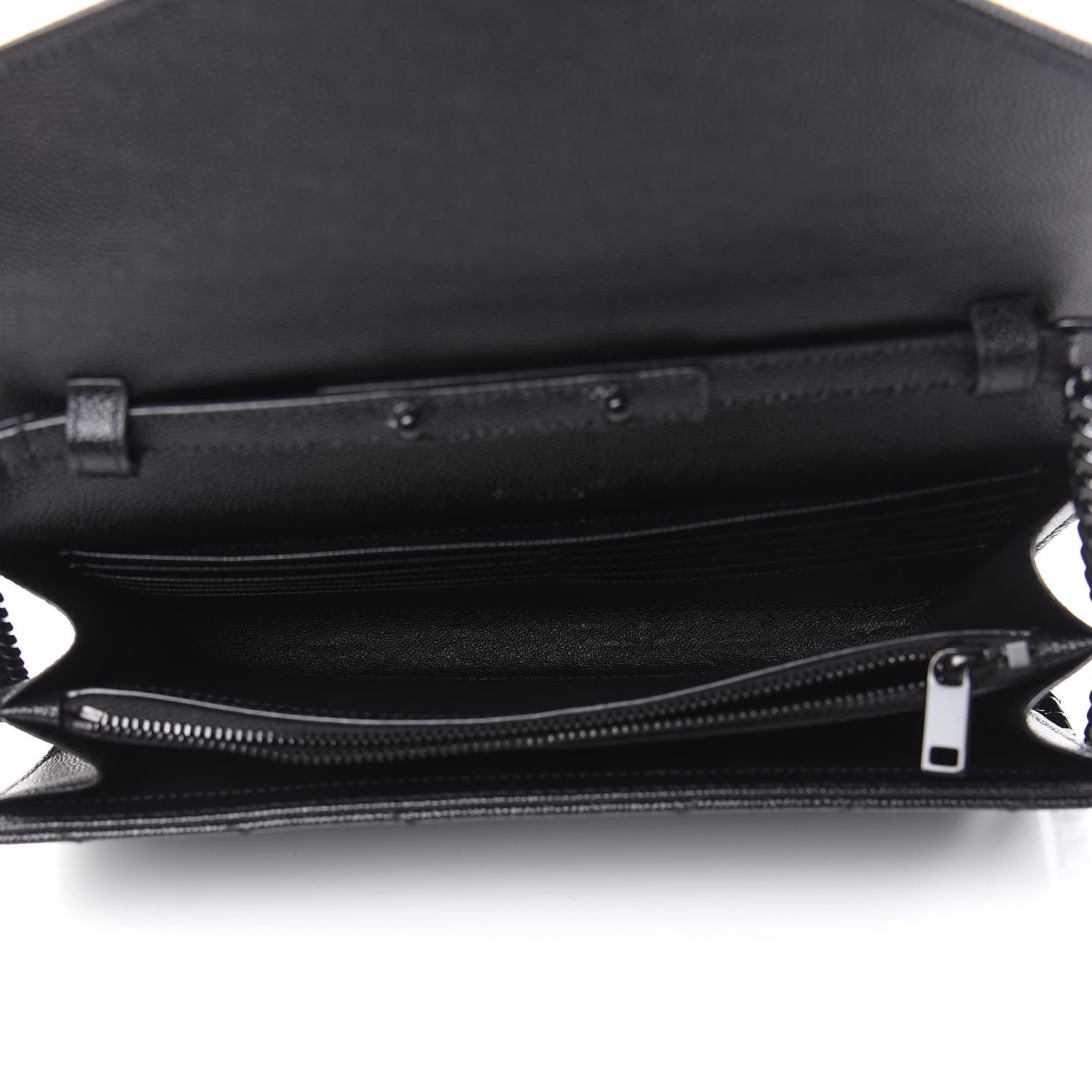 Saint Laurent Grain De Poudre Matelasse Chevron Monogram Chain Wallet Black 5 of 8