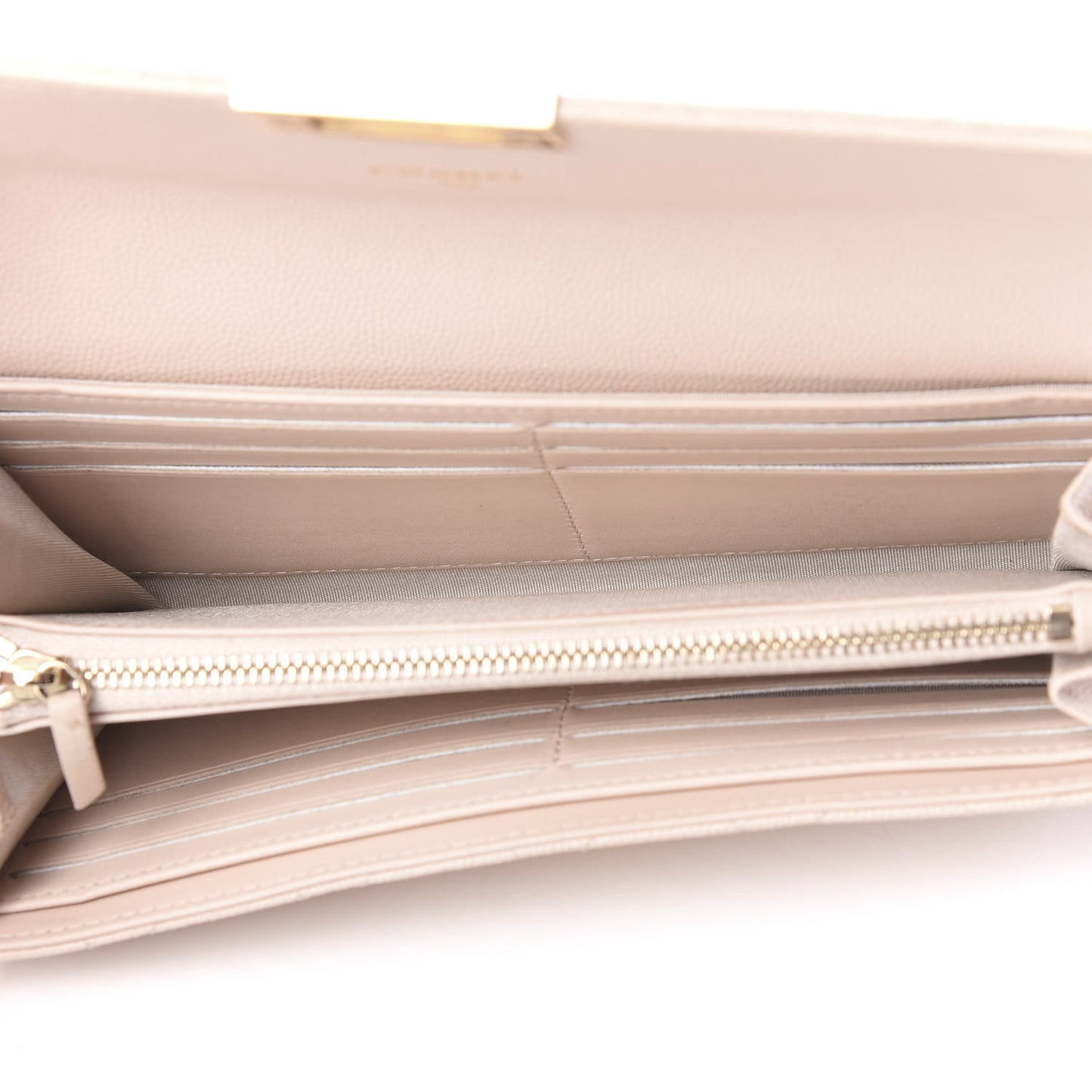 Caviar Quilted Large Golden Class Gusset Flap Wallet Light Beige