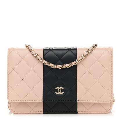 Chanel Lambskin Quilted Wallet On Chain WOC Beige Black 1 of 13