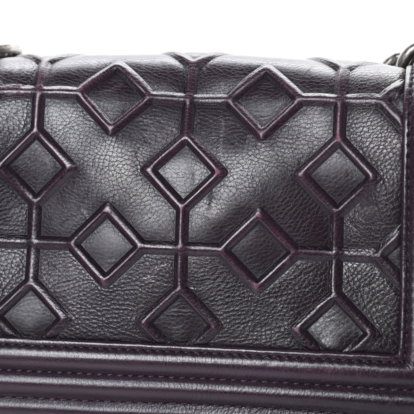 Calfskin Crystal Embossed Small Boy Flap Plum