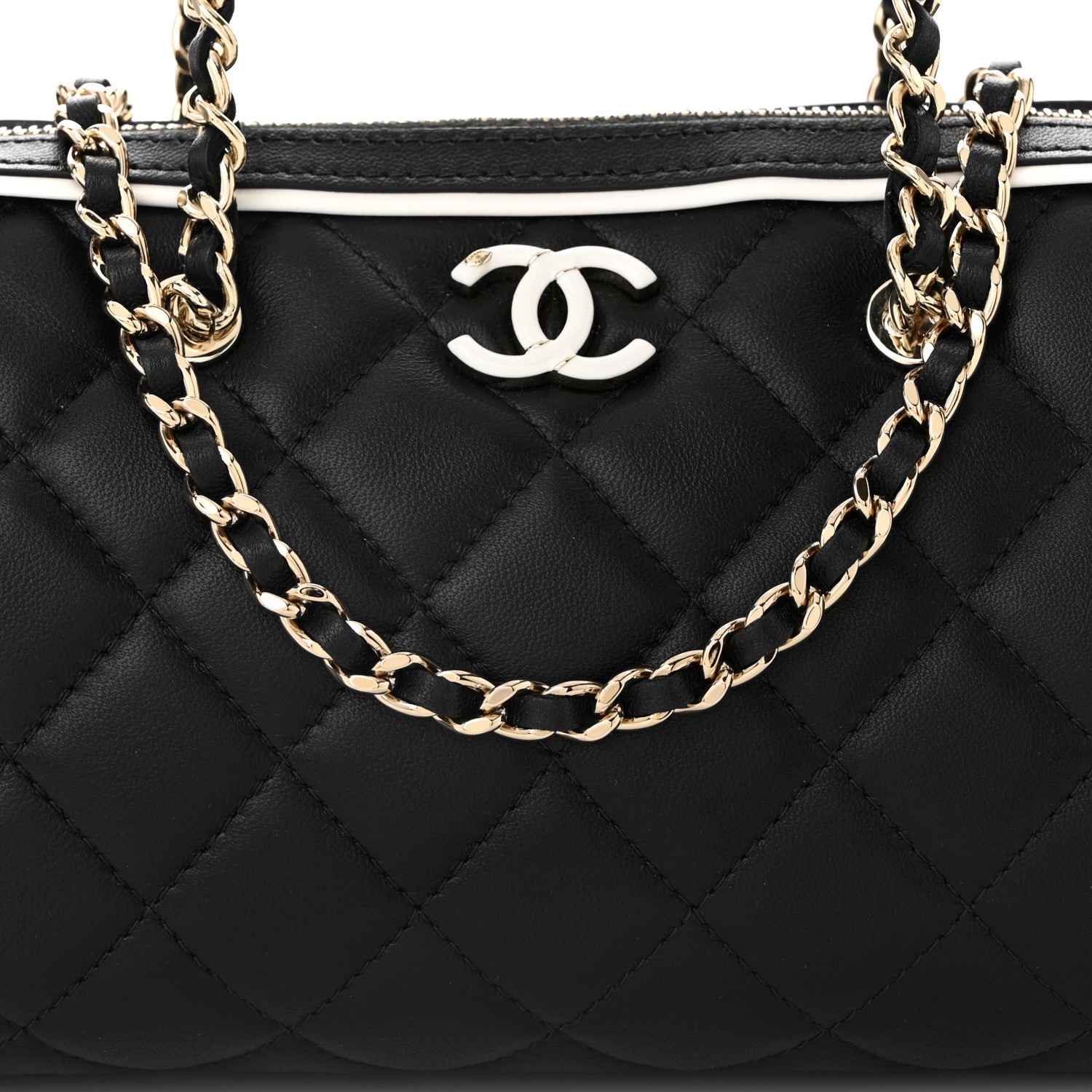 Chanel Lambskin Quilted Resin CC Mini Bowling Clutch With Chain Black White 8 of 10