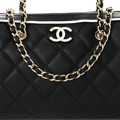 Chanel Lambskin Quilted Resin CC Mini Bowling Clutch With Chain Black White 8 of 10