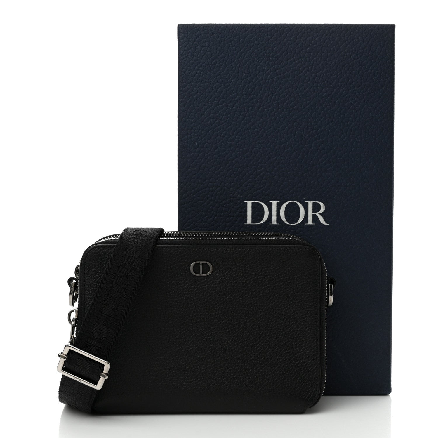 Christian Dior Grained Calfskin CD Icon Zipped Pouch With Strap Black 12 of 12