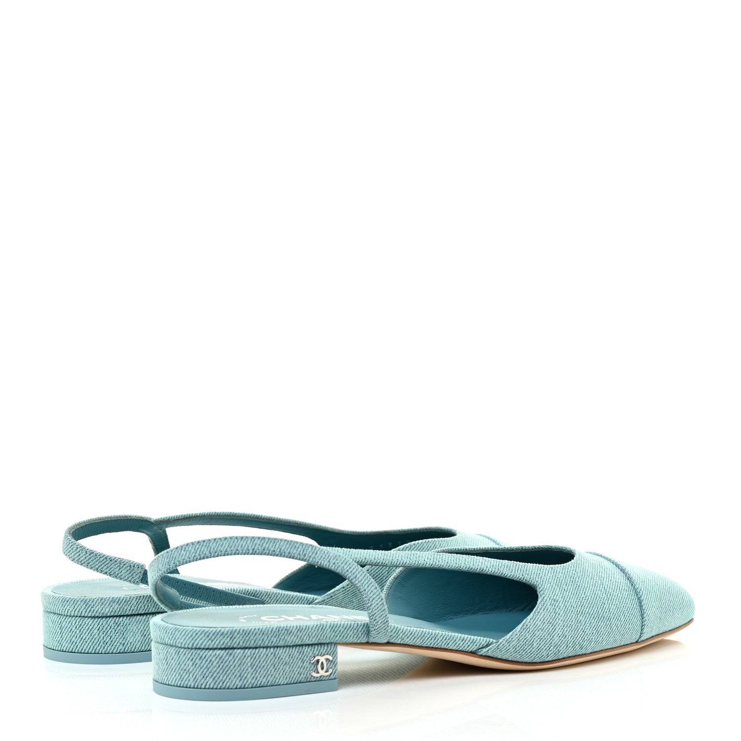 Chanel Denim Cap Toe CC Slingback Flats 39 Blue 4 of 11