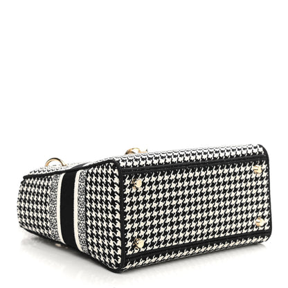Christian Dior Canvas Houndstooth Embroidered Medium Lady D-Lite Black White 4 of 11