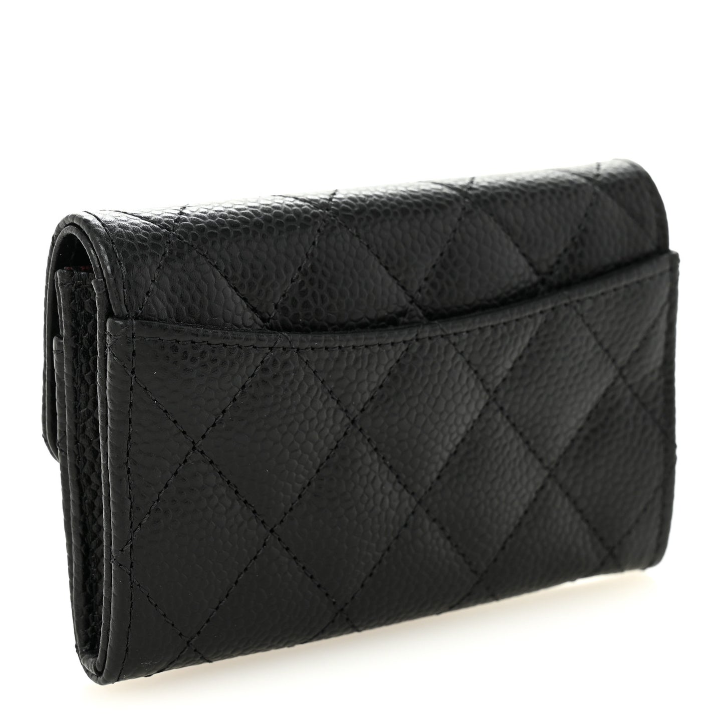 Caviar Quilted Flap Card Holder Wallet Black
