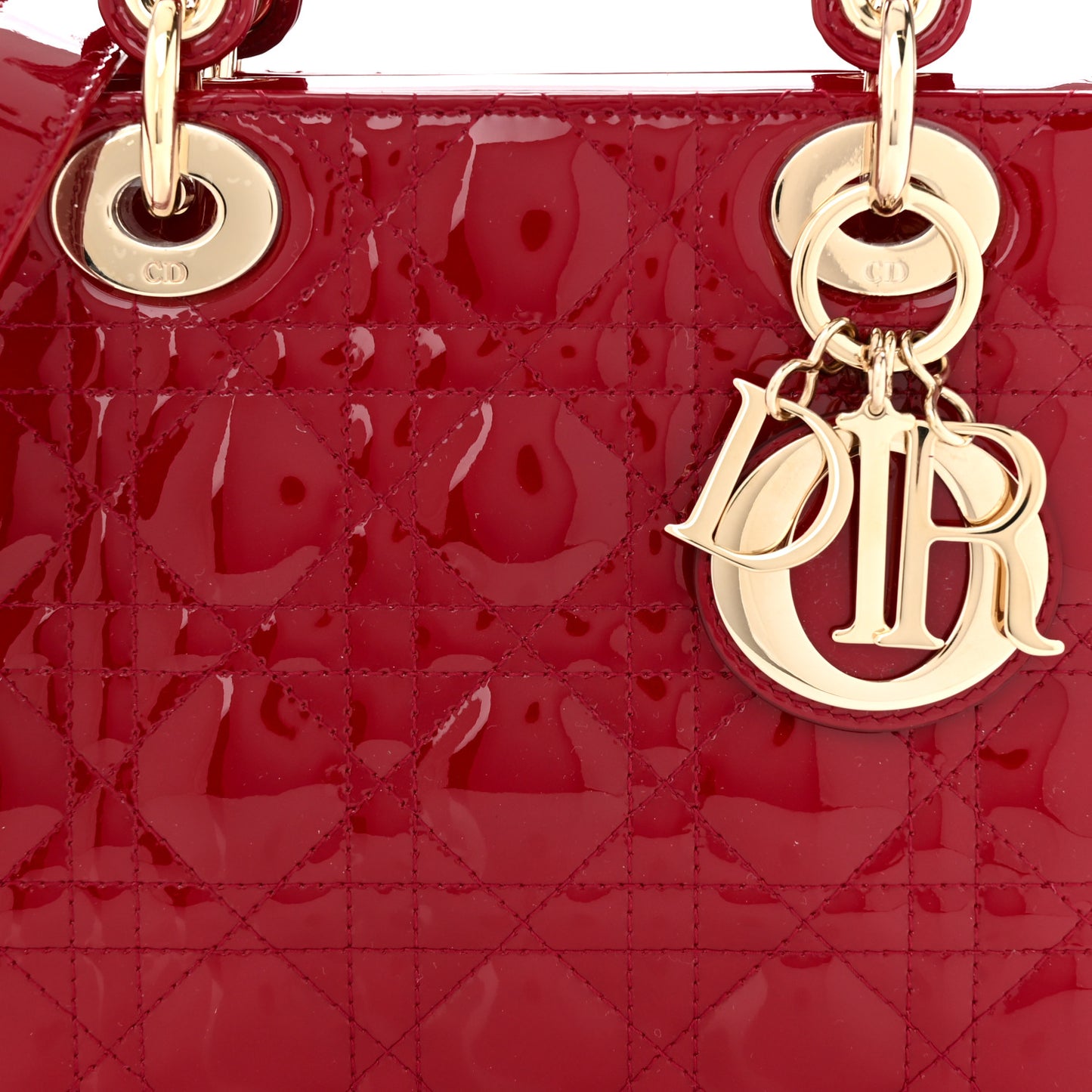 Patent Cannage Small Lady Dior Cherry Red