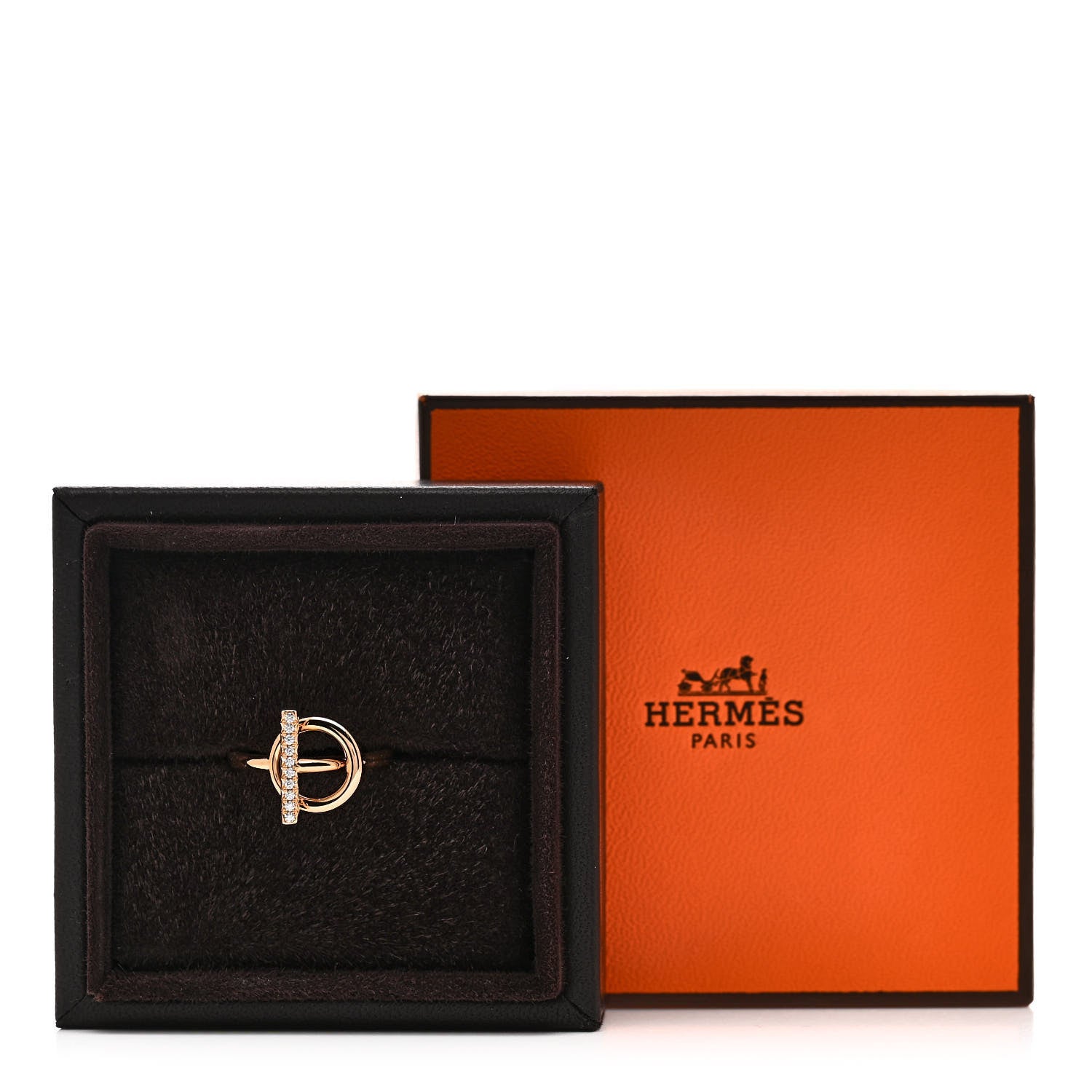 Hermes 18K Rose Gold Diamond PM Echappee Ring 54 7 6 of 6