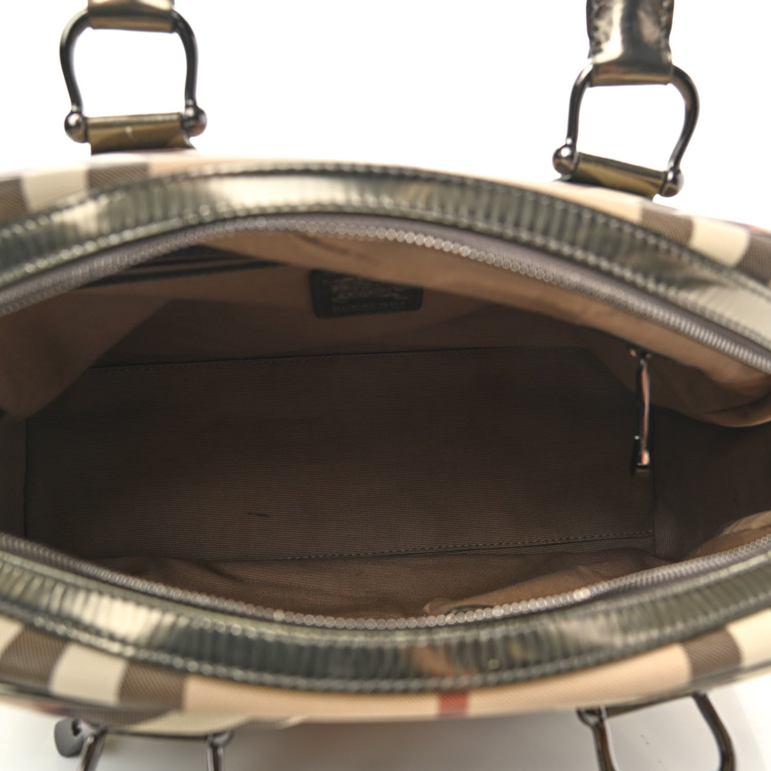 Burberry Metallic Supernova Check Patent Bowling Bag Pewter 5 of 20