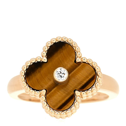 Van Cleef & Arpels 18K Yellow Gold Diamond Tiger's Eye Vintage Alhambra Ring 53 6.25 1 of 4