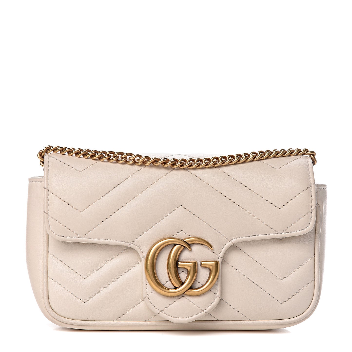 Calfskin Matelasse Super Mini GG Marmont Shoulder Bag White