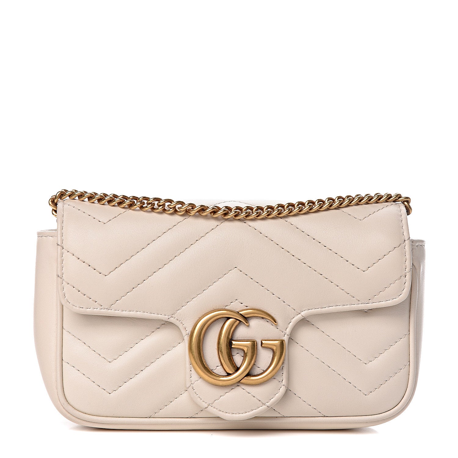Gucci Calfskin Matelasse Super Mini GG Marmont Shoulder Bag White 1 of 12