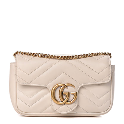 Gucci Calfskin Matelasse Super Mini GG Marmont Shoulder Bag White 1 of 12