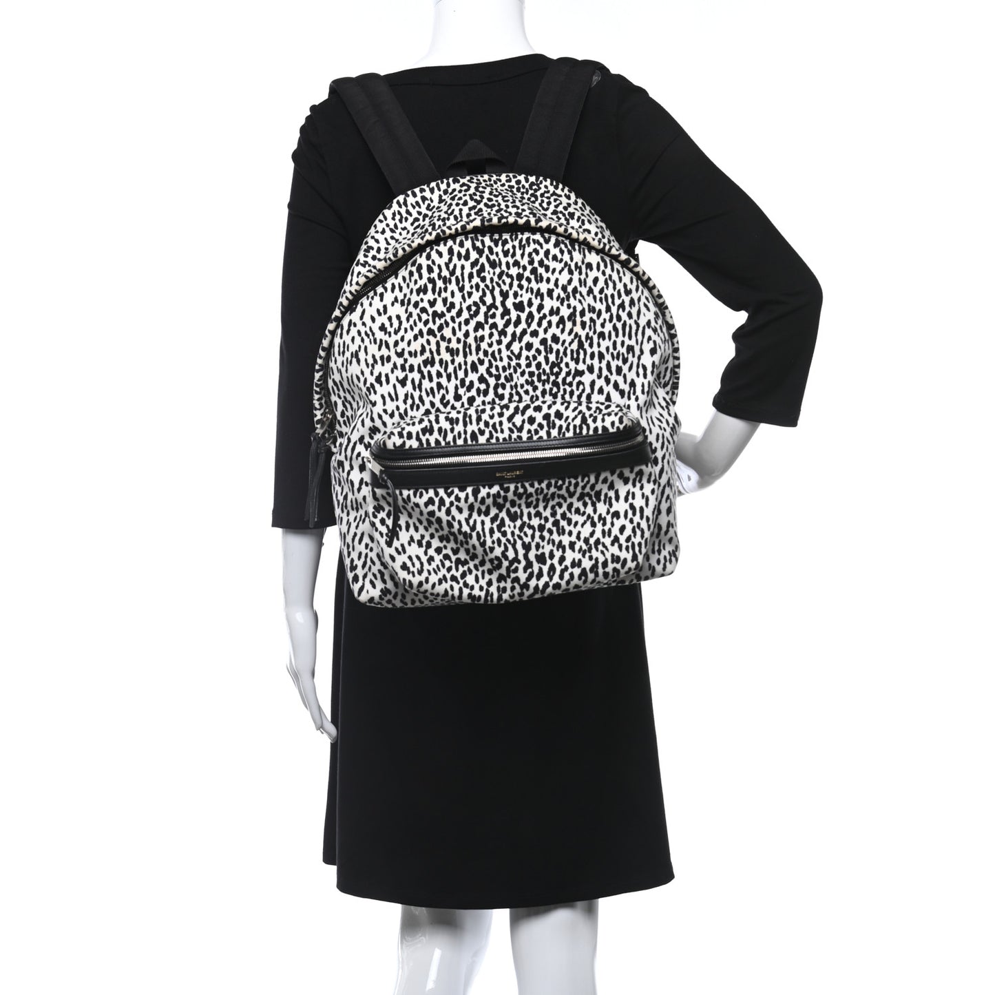 Printed Canvas Leopard Print Hunting Backpack White Black