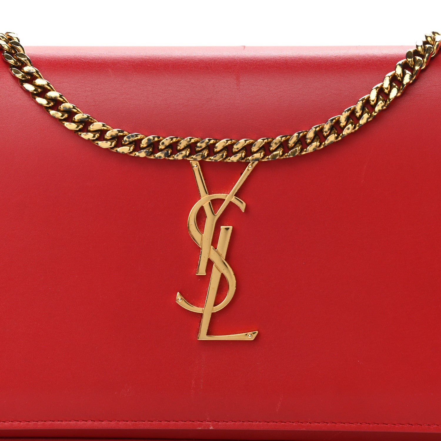 Saint Laurent Smooth Calfskin Classic Monogram Kate Wallet On Chain Red 8 of 14