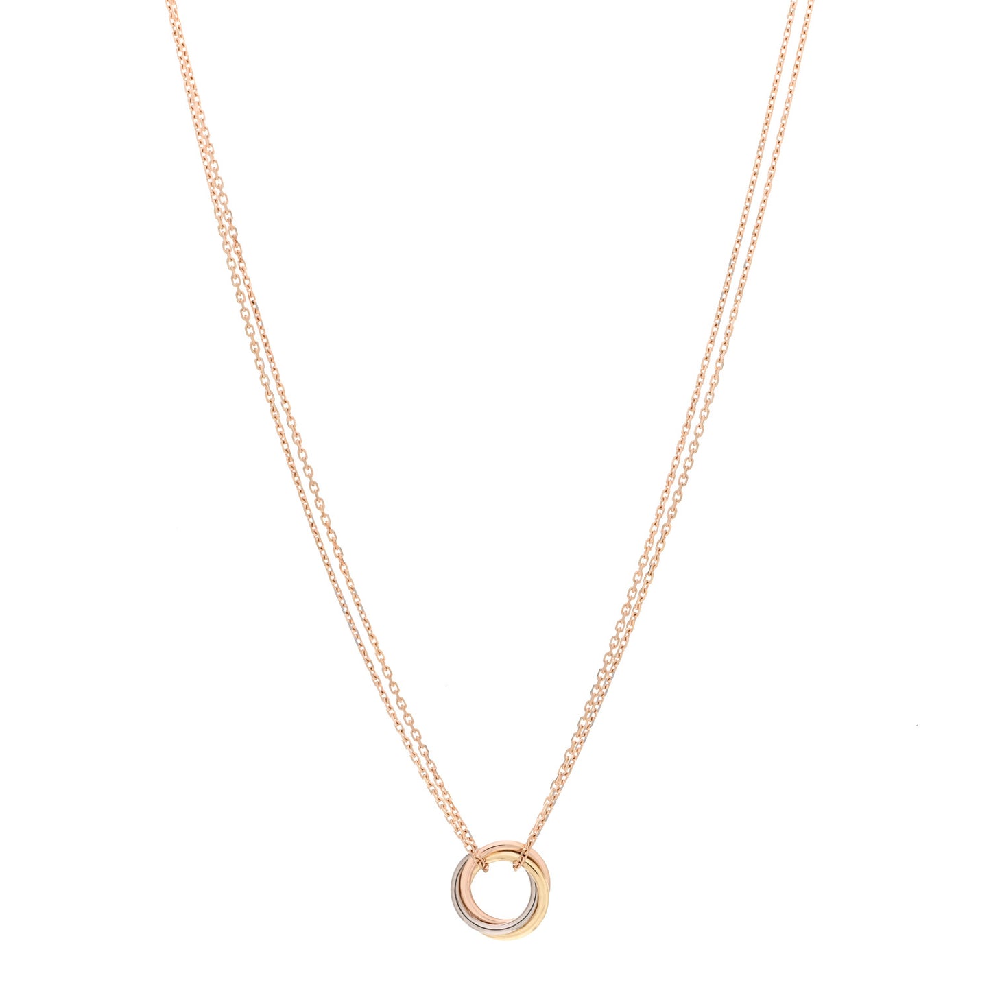 18K Pink Yellow White Gold Trinity Double Chain Pendant Necklace
