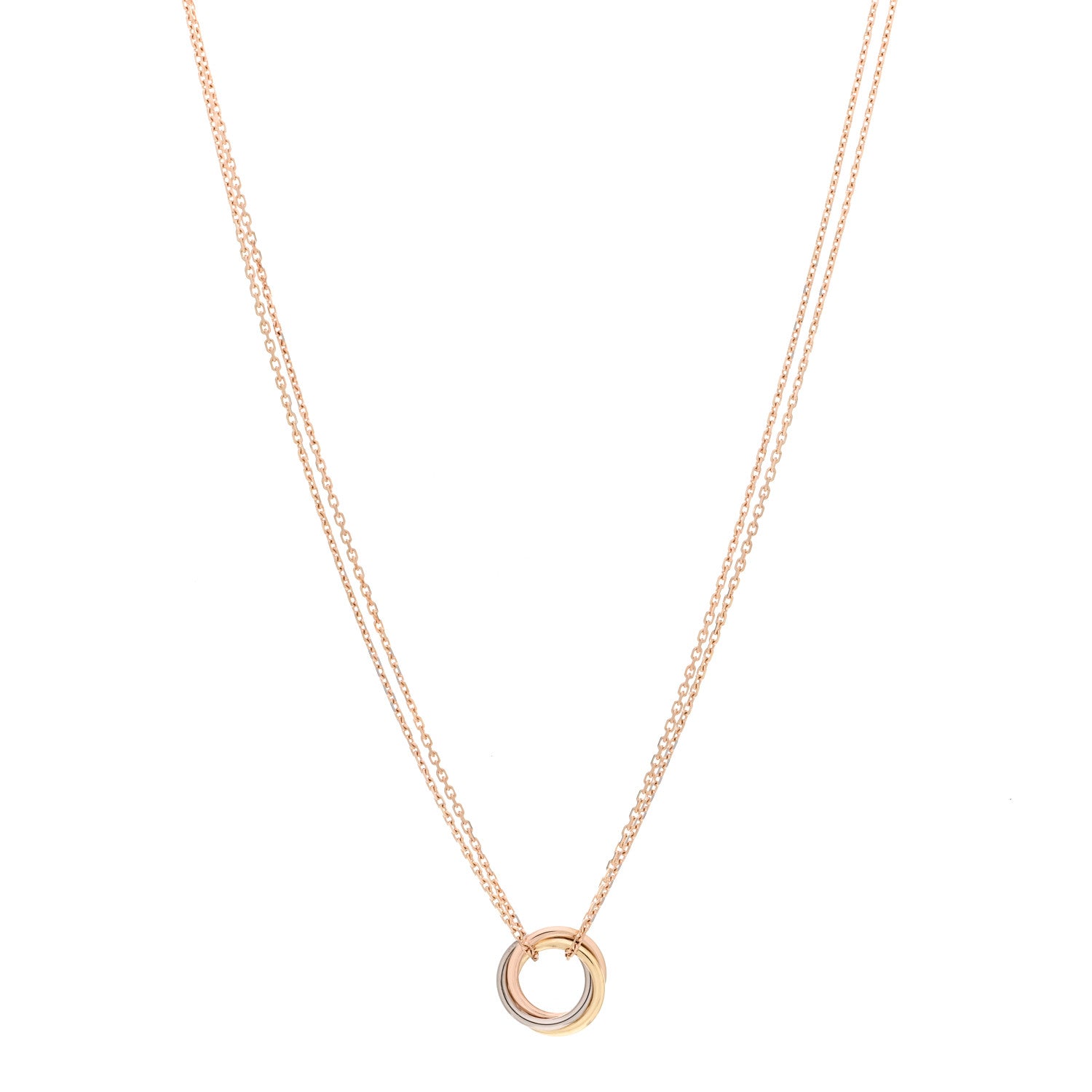 Cartier 18K Pink Yellow White Gold Trinity Double Chain Pendant Necklace 1 of 5