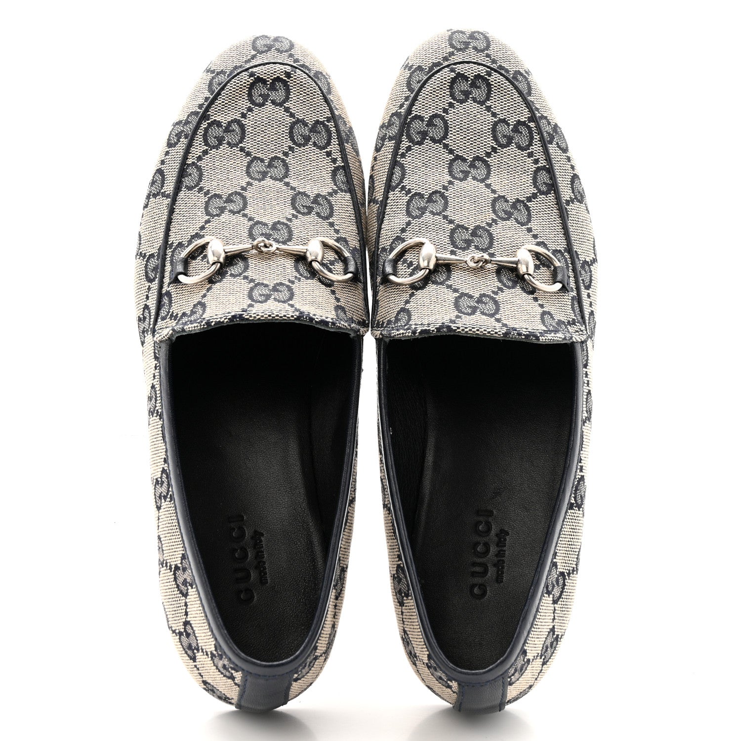 Gucci Monogram Malaga Kid Horsebit Womens Jordaan Loafers 36 Beige Blue 36 Beige Blue 2 of 13