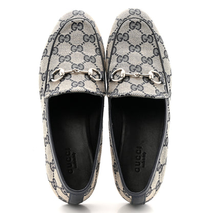 Gucci Monogram Malaga Kid Horsebit Womens Jordaan Loafers 36 Beige Blue 36 Beige Blue 2 of 13