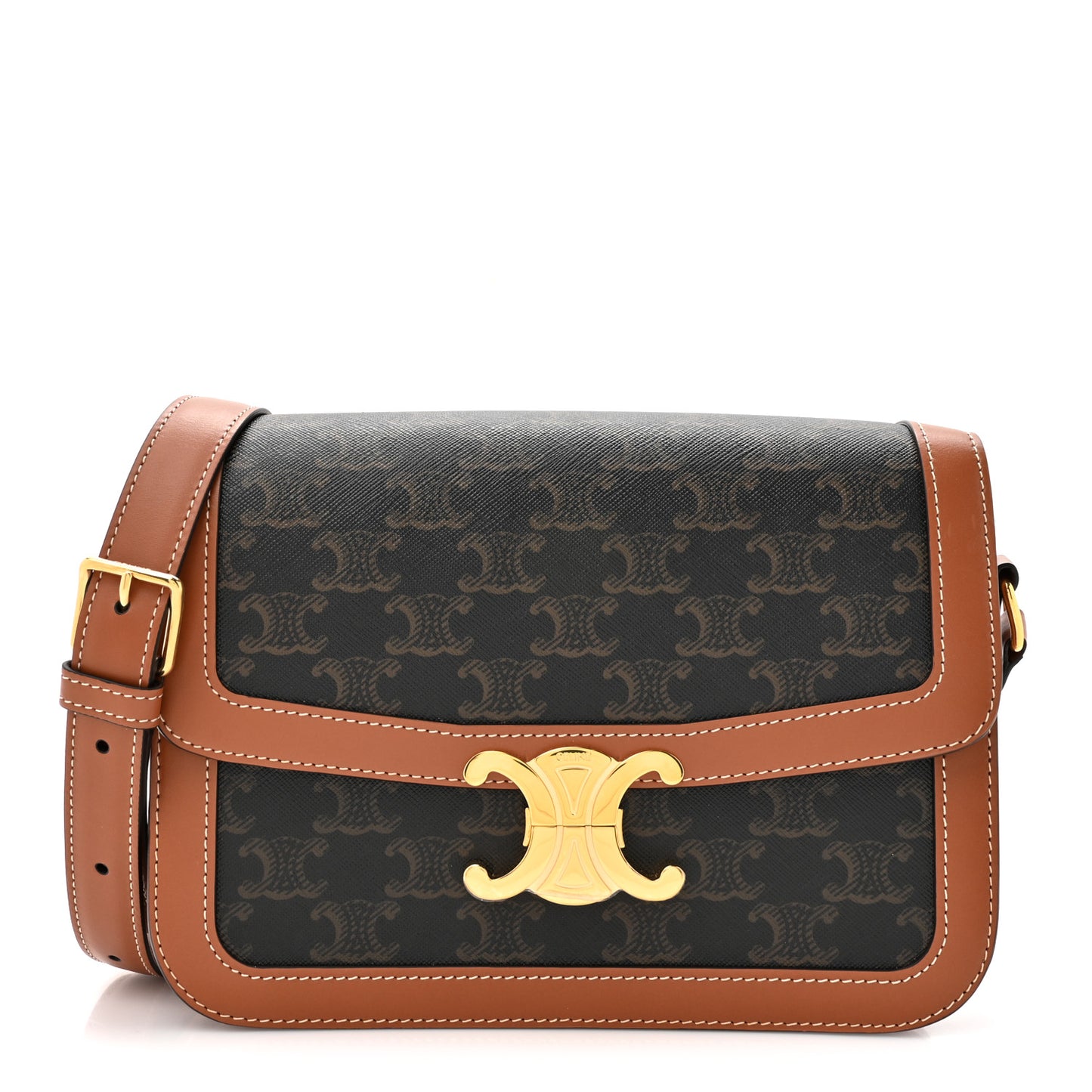 Triomphe Canvas Calfskin Medium Triomphe Bag Tan