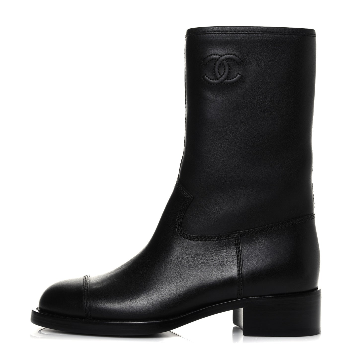 Calfskin Quilted CC Logo Mid Calf Boots 36.5 Black