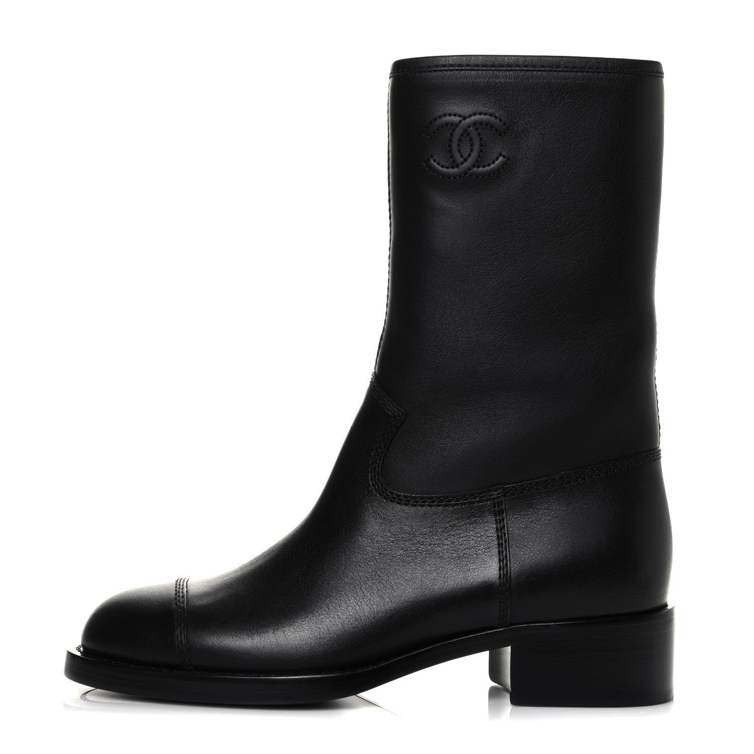 Chanel Calfskin Quilted CC Logo Mid Calf Boots 36.5 Black 1 of 6
