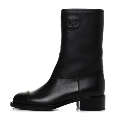Chanel Calfskin Quilted CC Logo Mid Calf Boots 36.5 Black 1 of 6
