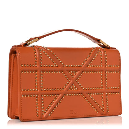 Christian Dior Calfskin Studded Diorama Top Handle Wallet on Chain Pouch Orange 3 of 17