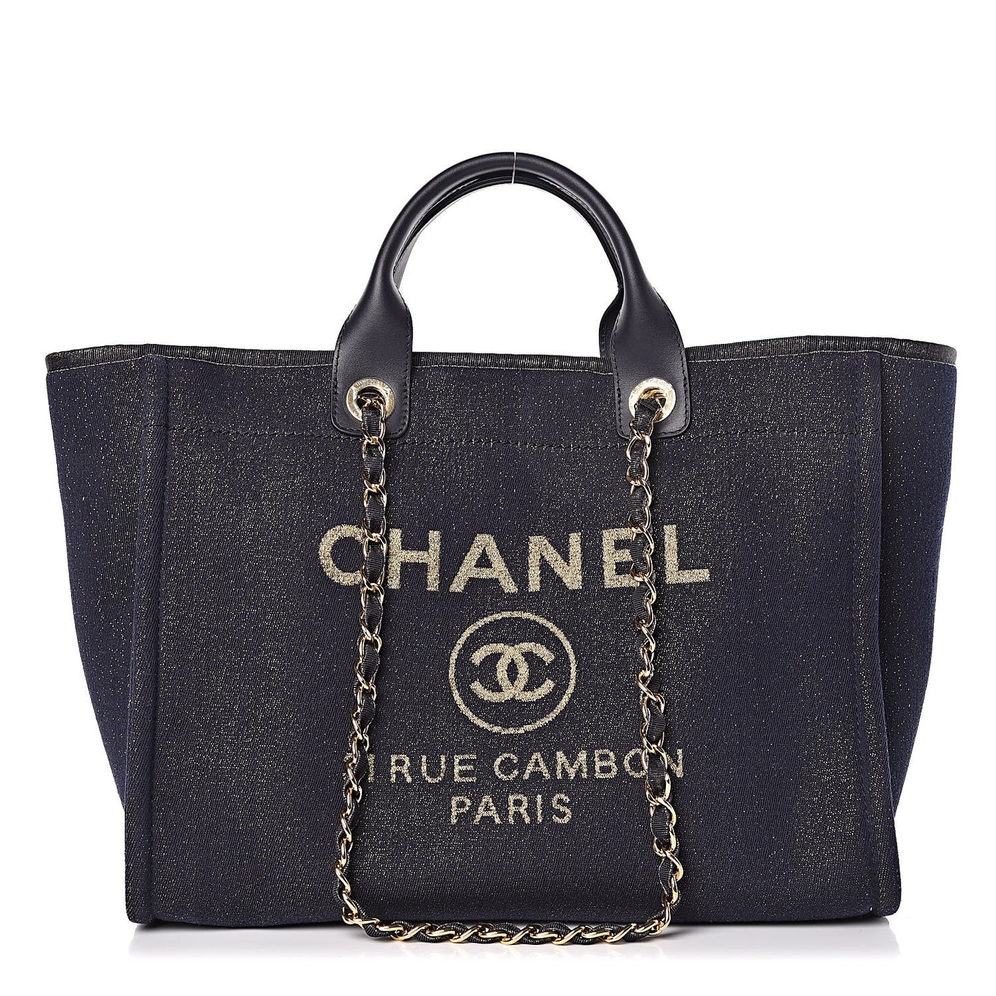 Lurex Canvas Medium Deauville Tote Navy Blue Gold