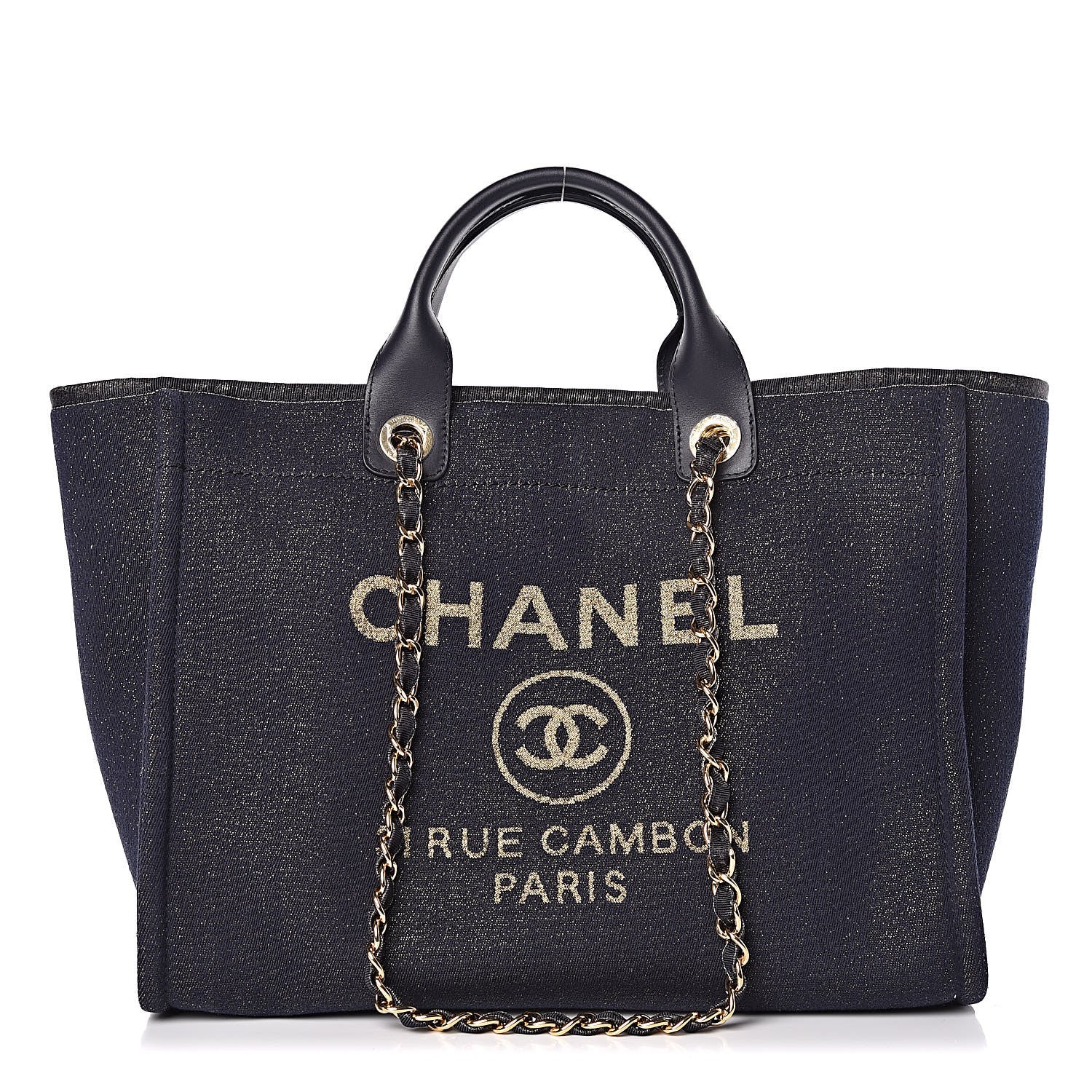 Chanel Lurex Canvas Medium Deauville Tote Navy Blue Gold 1 of 10