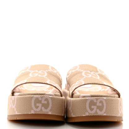 Gucci Monogram Jumbo GG Angelina Platform 55mm Slide Sandals 37 Beige Perfect Pink 2 of 9