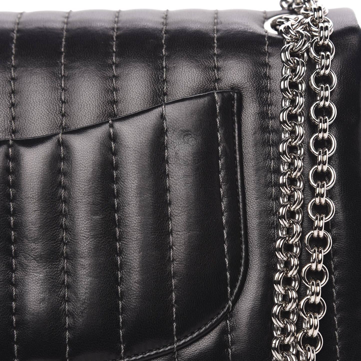 Lambskin Vertical Quilted Medium Single Flap Black