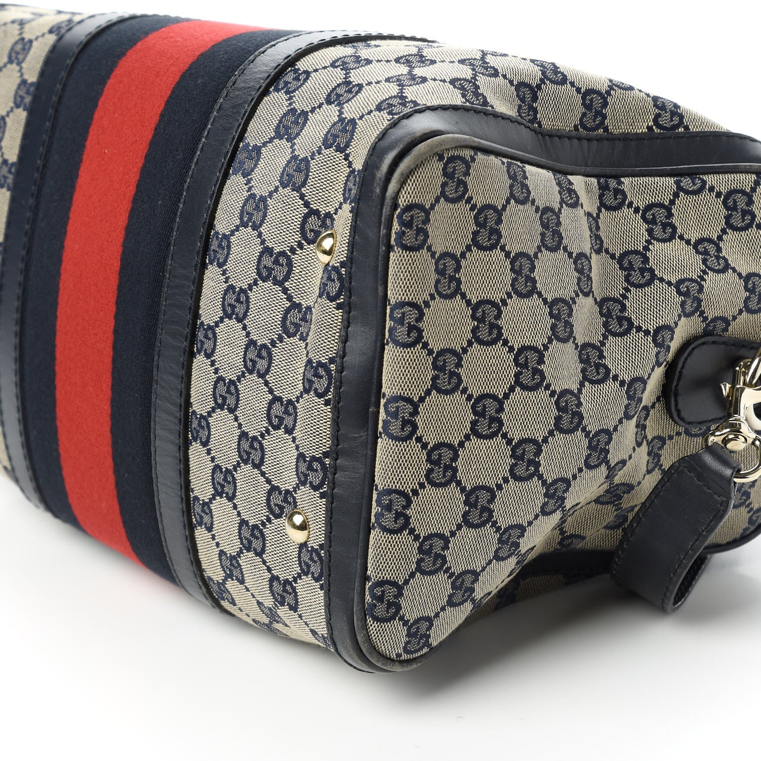Gucci Monogram Selleria Calfskin Vintage Web Medium Boston Beige Blue 7 of 11