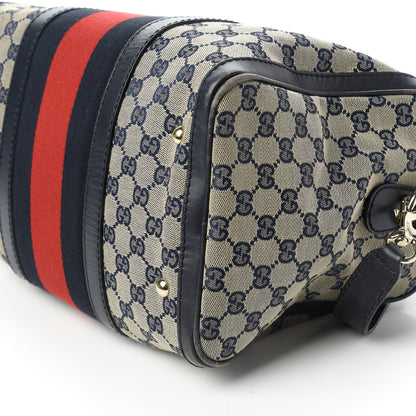 Gucci Monogram Selleria Calfskin Vintage Web Medium Boston Beige Blue 7 of 11