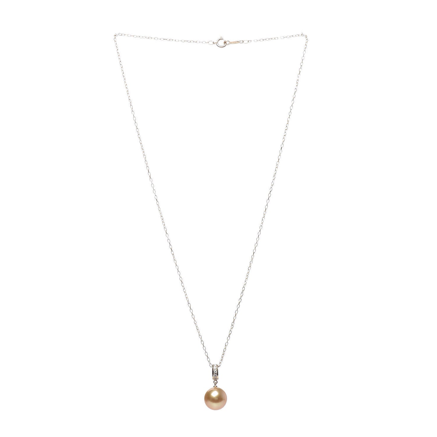 18K Yellow Gold Diamond Golden South Sea Pearl 10mm Pendant Necklace
